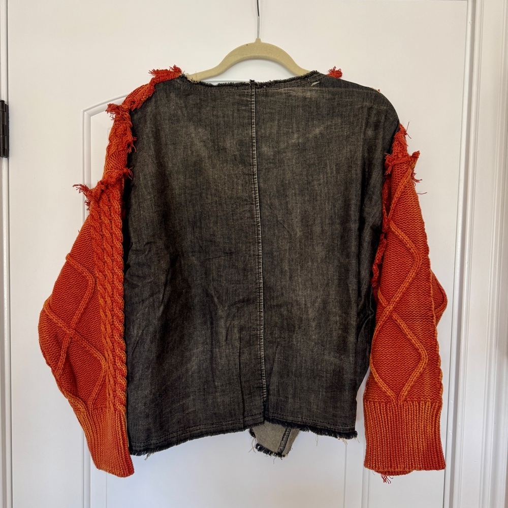 Upcycled Green Knit & Denim Destroyed Sweater – Statement Piece NWT - Picture 16 of 16
